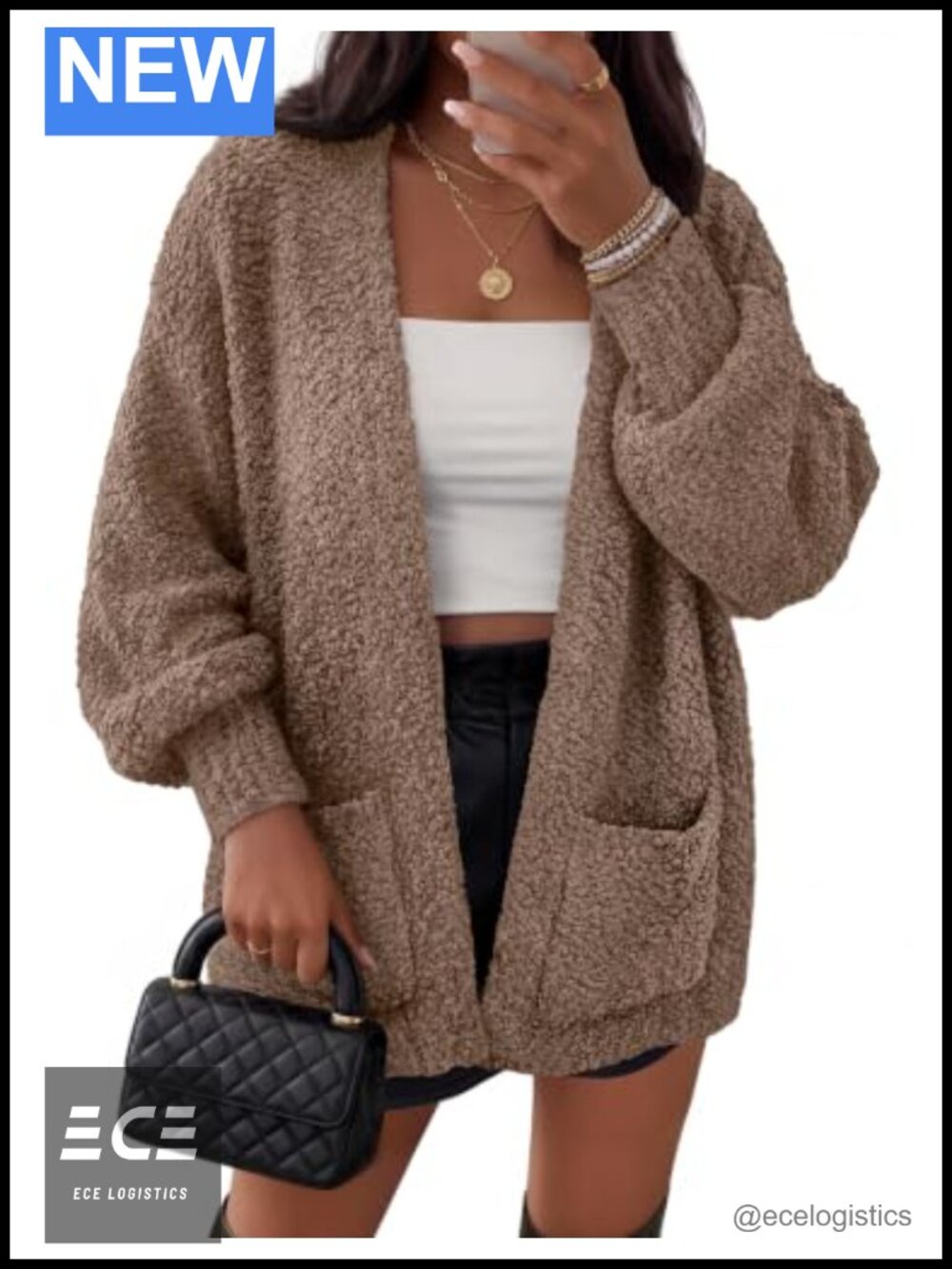 Fuzzy Popcorn Oversized Sherpa Chenille Cardigan Sweater Open Front Oversized